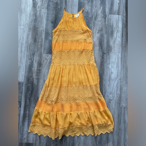 Anthropologie HD In Paris Villanelle Yellow Lace Midi Dress XSmall Sleeveless - Picture 2 of 5